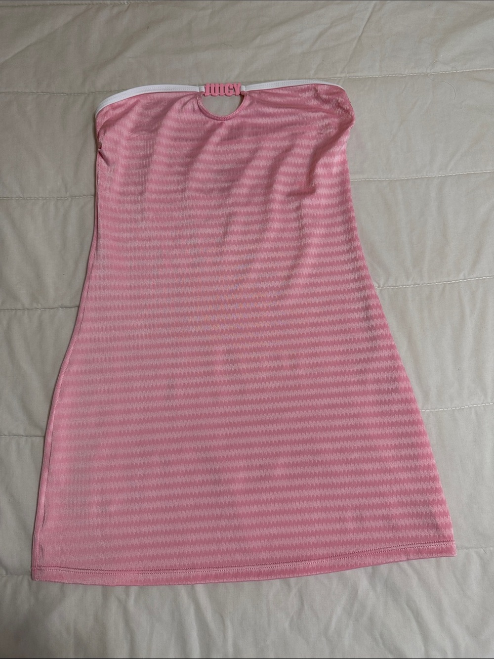 Juicy Couture Pink Strapless Ribbed Mini Dress with White Trim